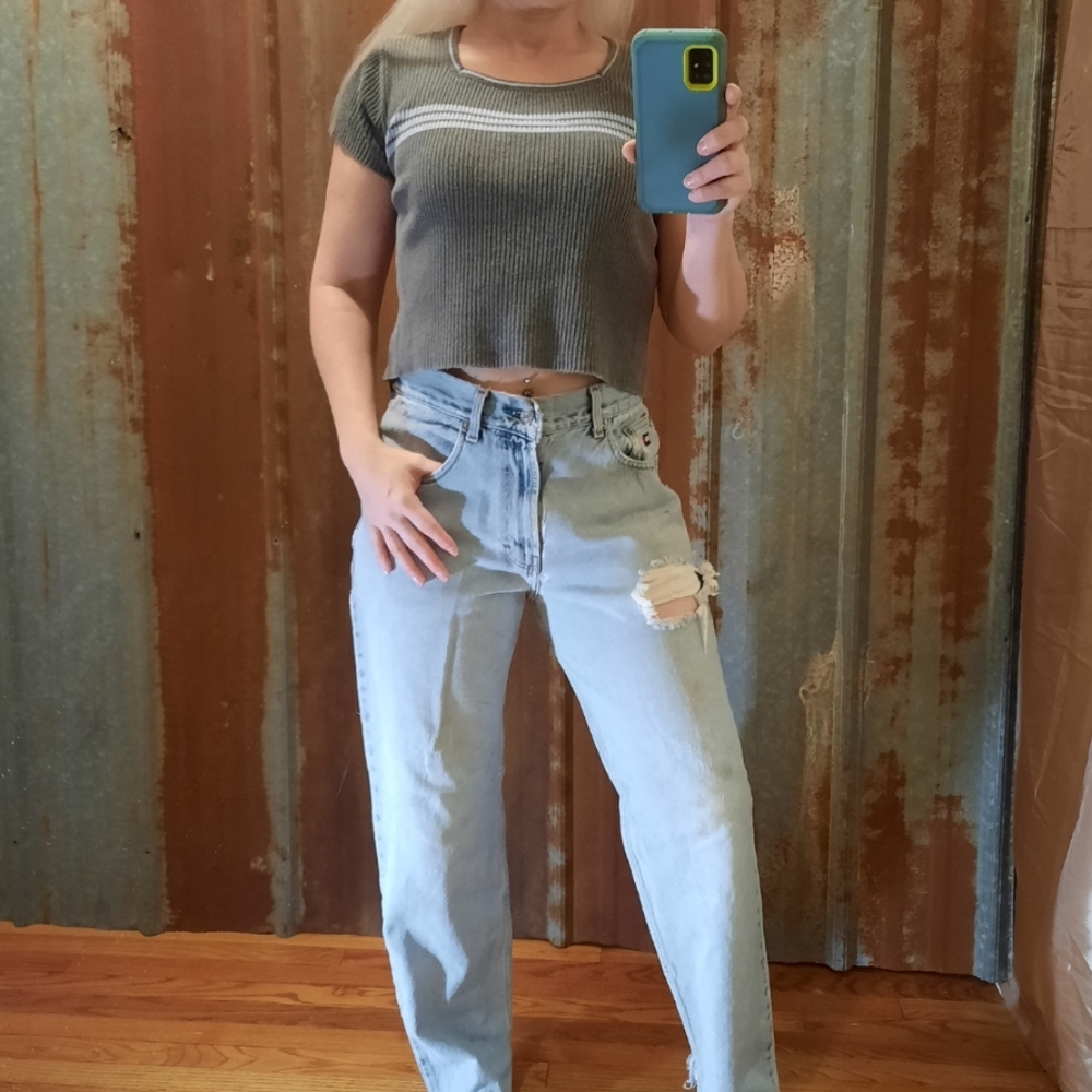 VINTAGE Absolutely Box Cut Striped Crop Top